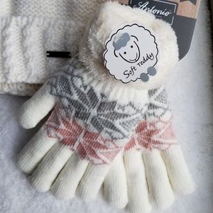 Knitted Fleece Line Gloves with faux fur